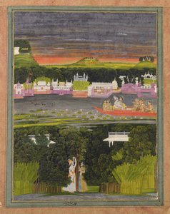 Radha e Krishna nella barca dell